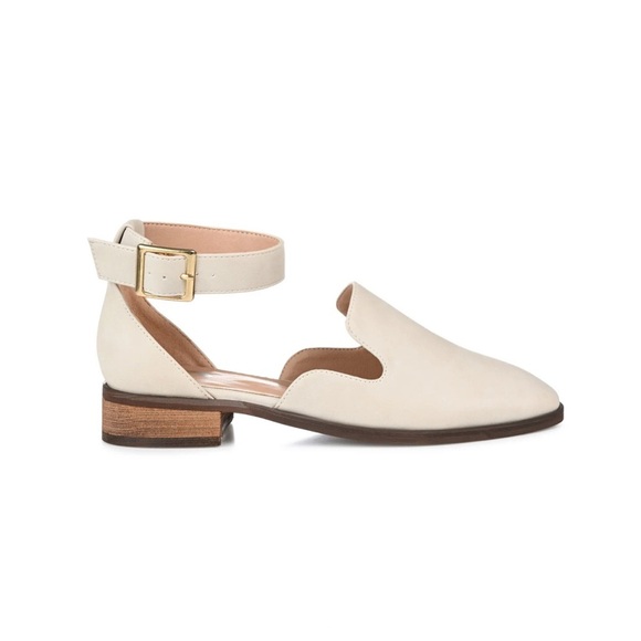 Journee Loreta Loafer Flats Vegan Leather Ivory Buckle Straps Square Toe 1” Heel - Picture 15 of 16